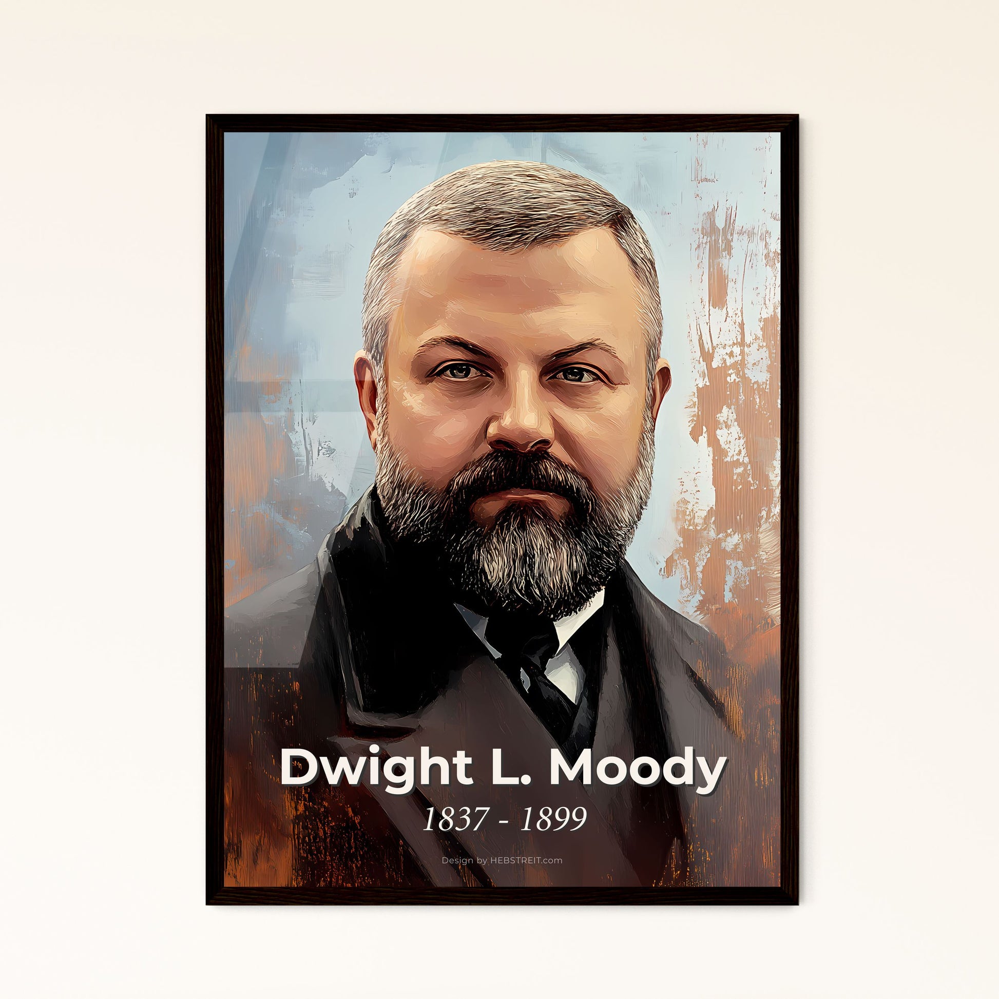 Portrait of Dwight L. Moody, 1837 - 1899. Impressionistic painting of a man with a beard.