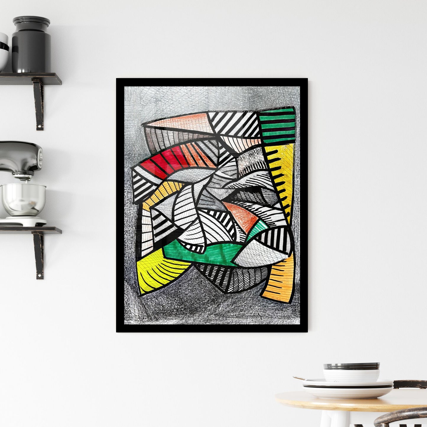 Dynamic Interplay of Color and Line: A Modern Abstract Journey Framed Print