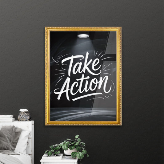 Dynamic Hand-Lettered Chalkboard Design Encouraging Action in an Inspiring, Bright Spotlight Setting.