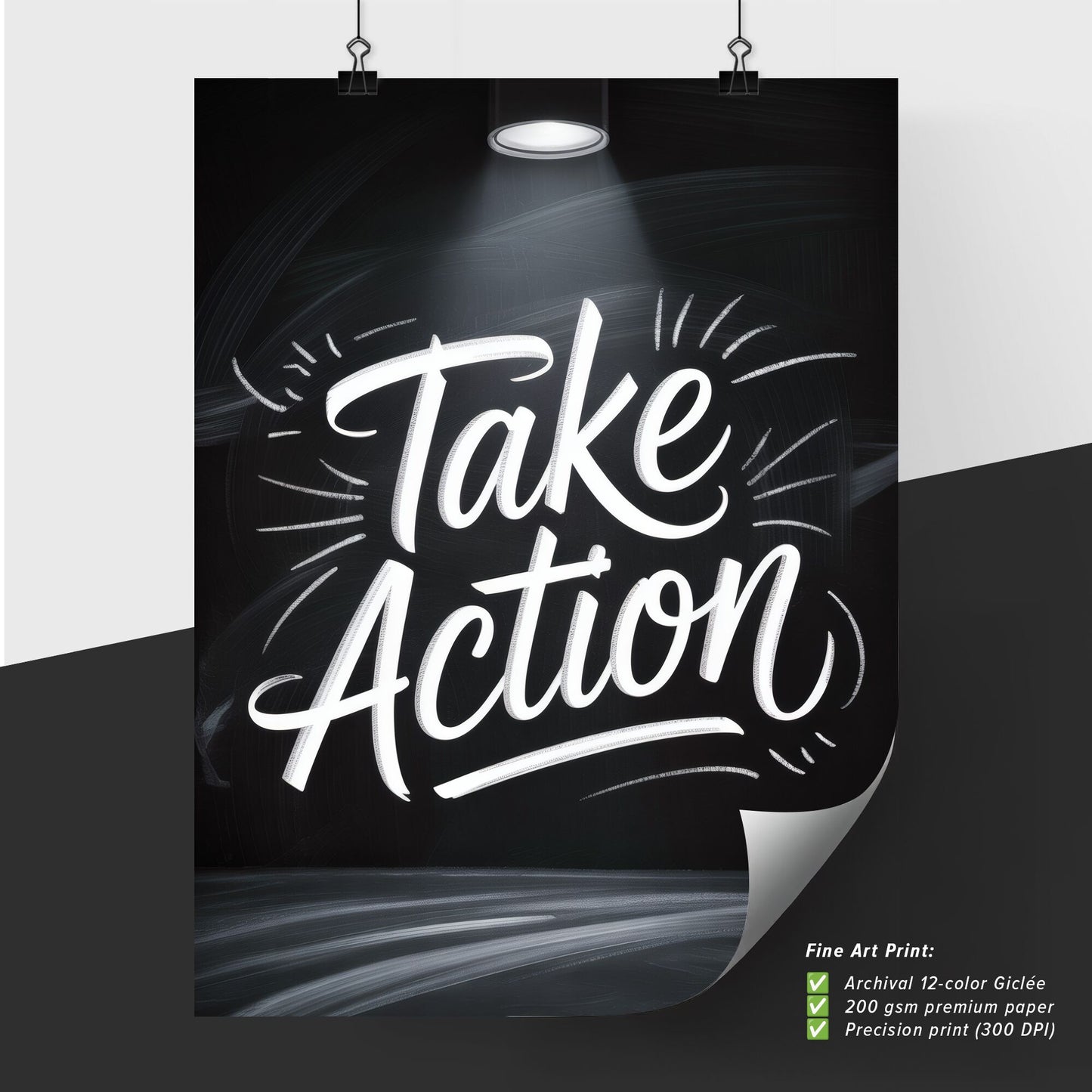 Dynamic Hand-Lettered Chalkboard Design Encouraging Action in an Inspiring, Bright Spotlight Setting.