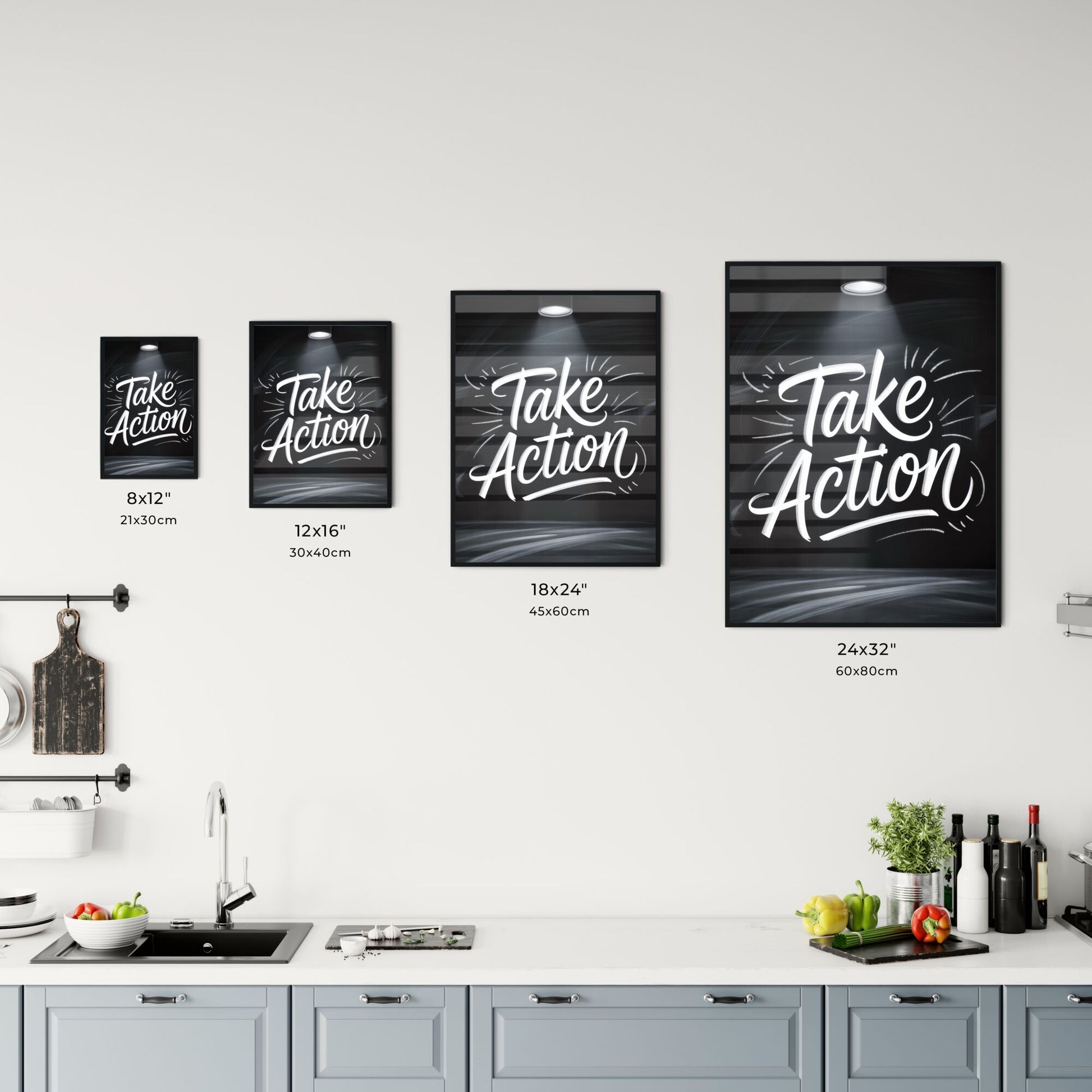 Dynamic Hand-Lettered Chalkboard Design Encouraging Action in an Inspiring, Bright Spotlight Setting. Chart