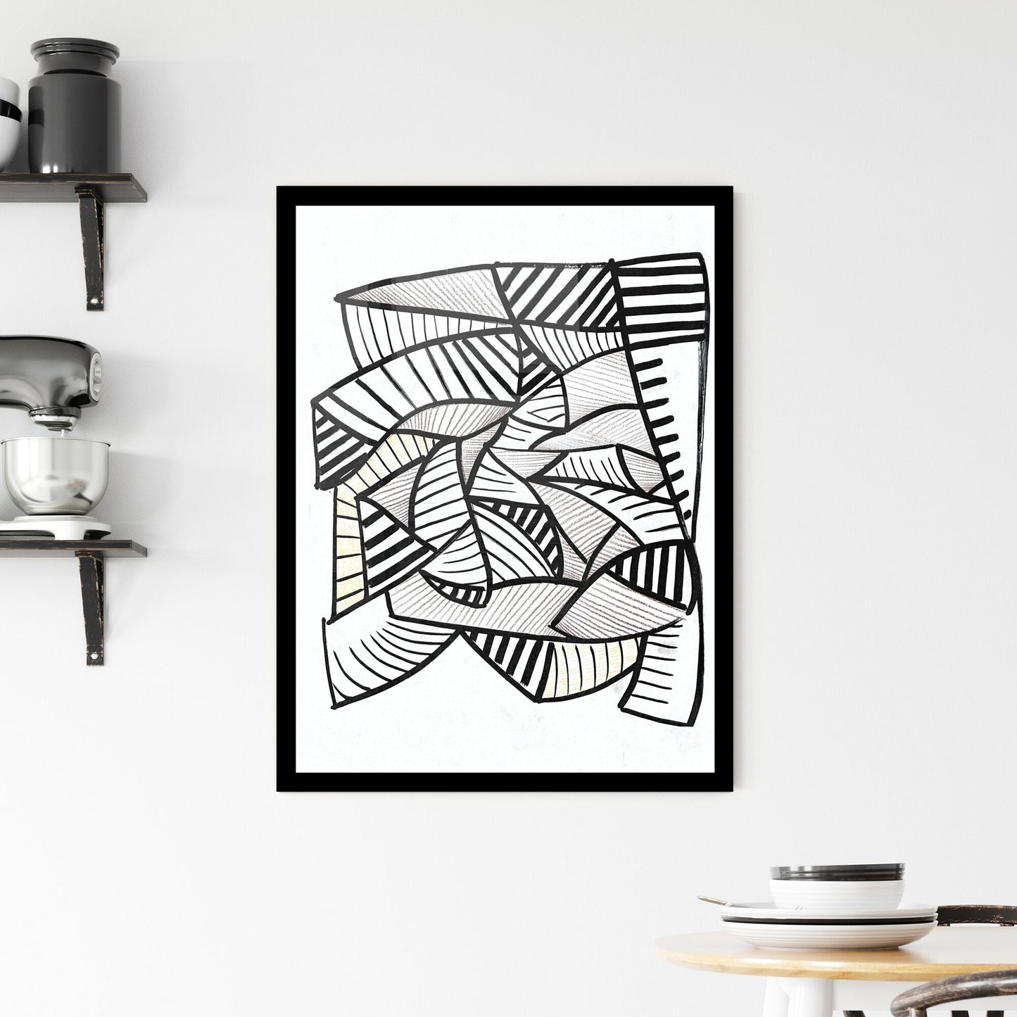 Dynamic Harmony: A Dance of Lines and Shadows in Abstract Form Framed Print