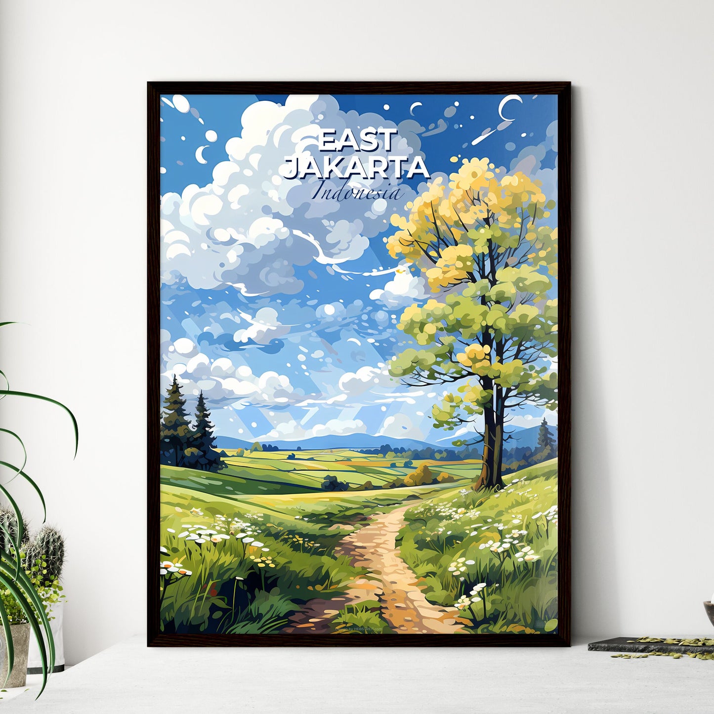 East Jakarta Indonesia Skyline Painting, Landscape, Path, Trees, Vibrant, Art Default Title