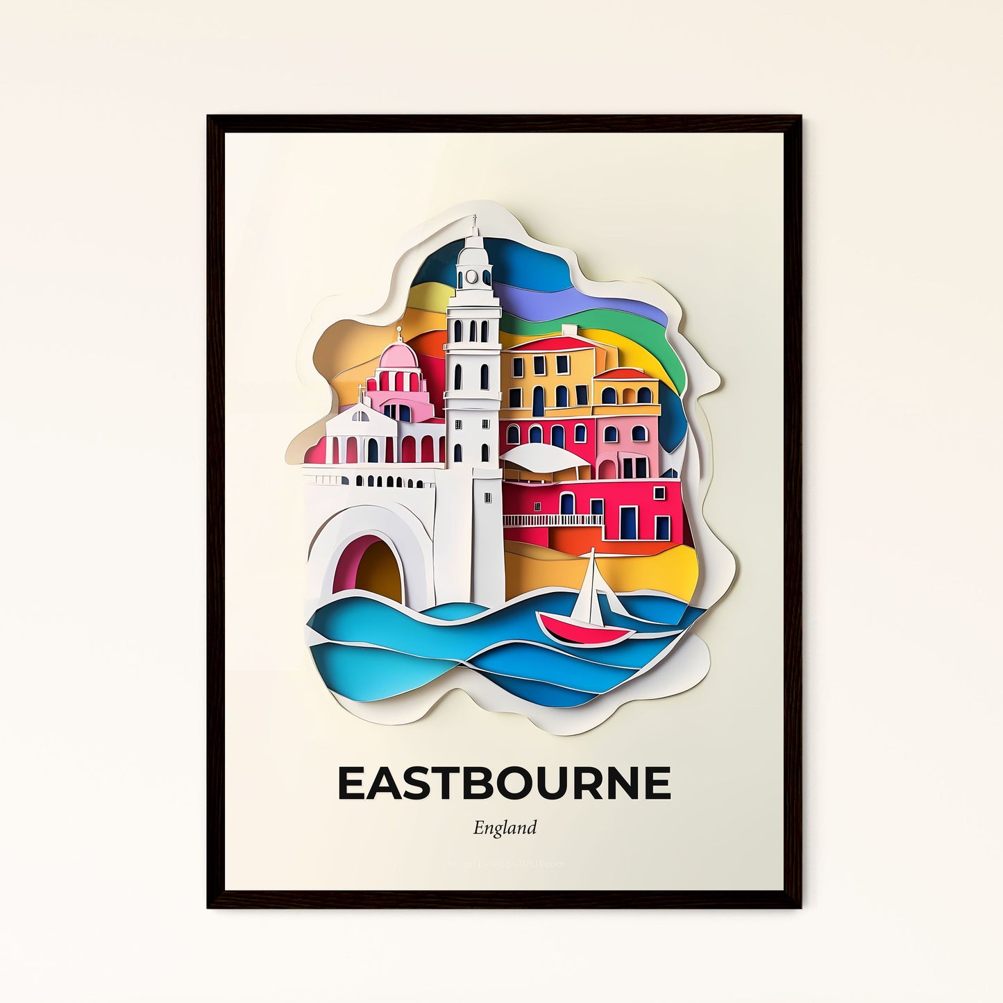 Vivid Eastbourne, England - a paper cut of a city with a bridge