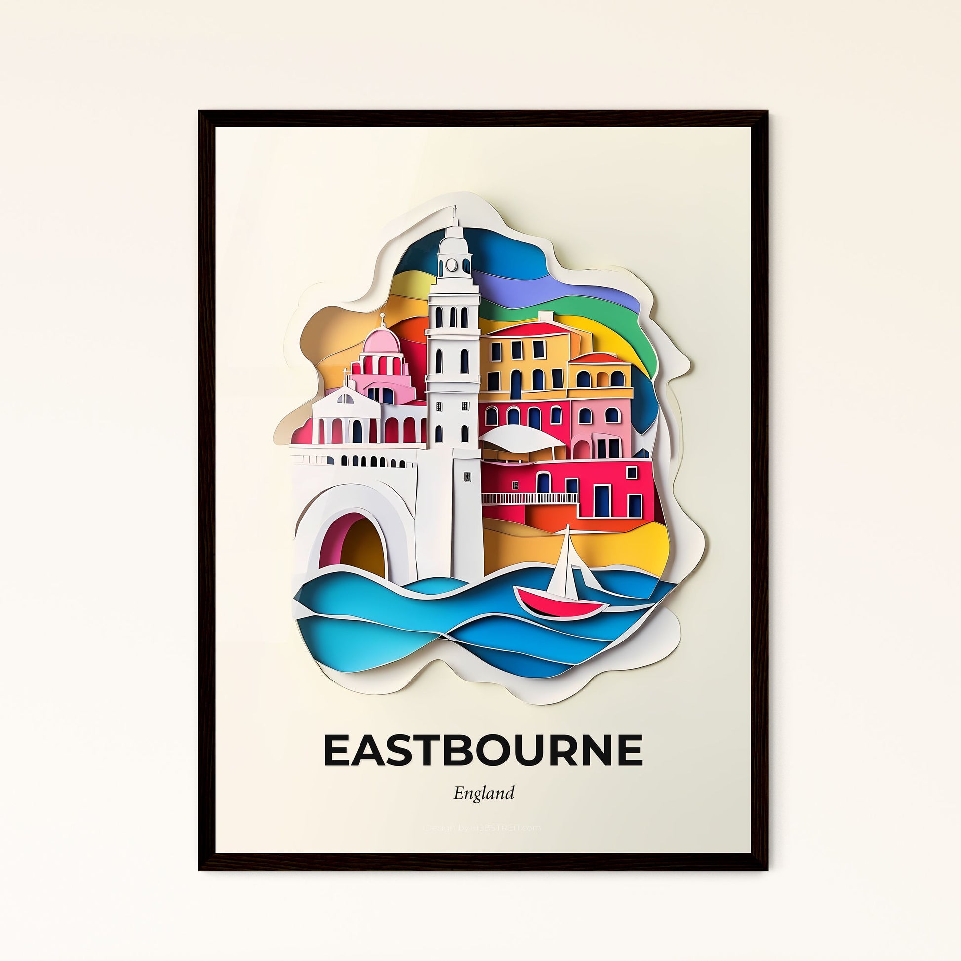 Vivid Eastbourne, England - a paper cut of a city with a bridge