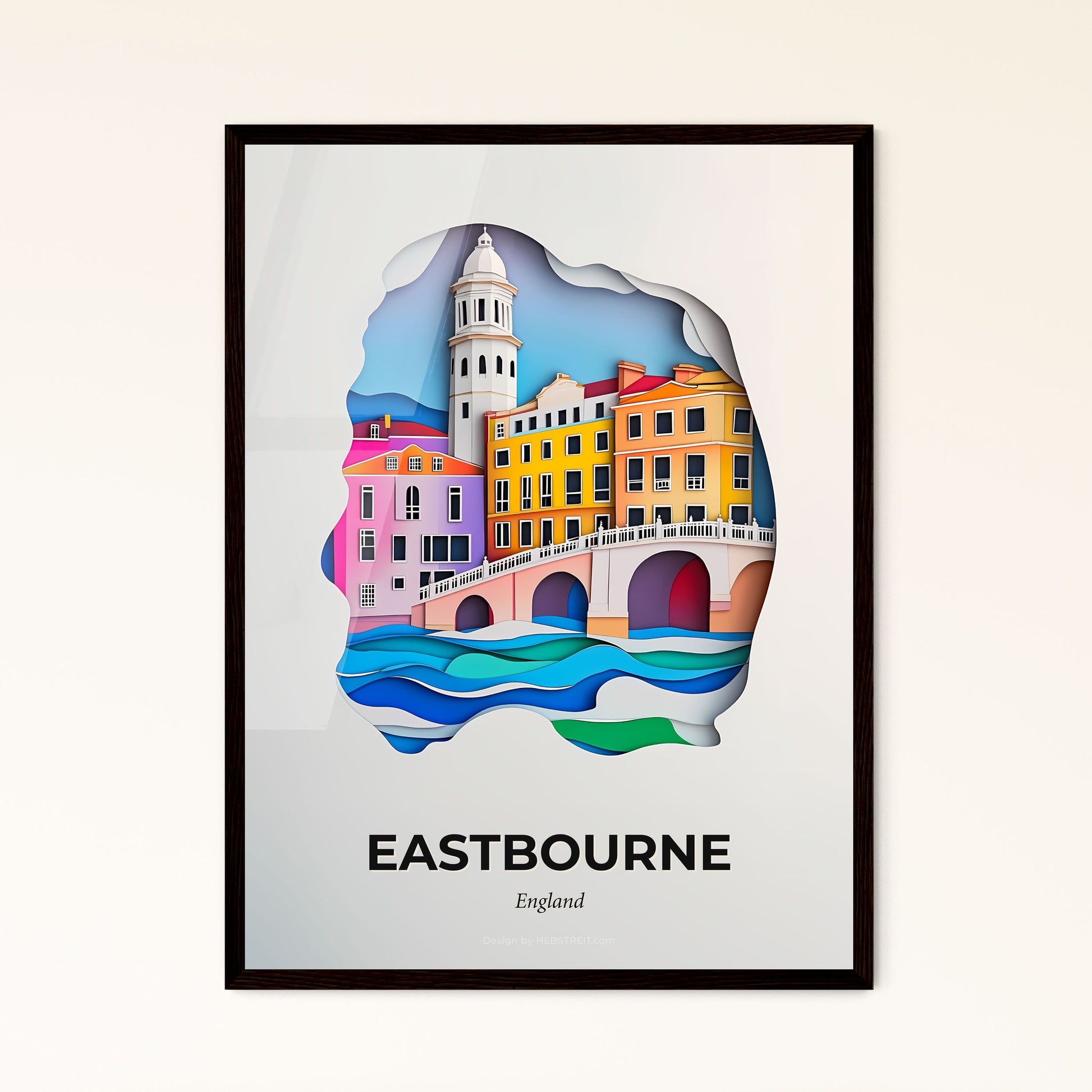 Vivid Eastbourne, England - a paper cut of a city with a clock tower