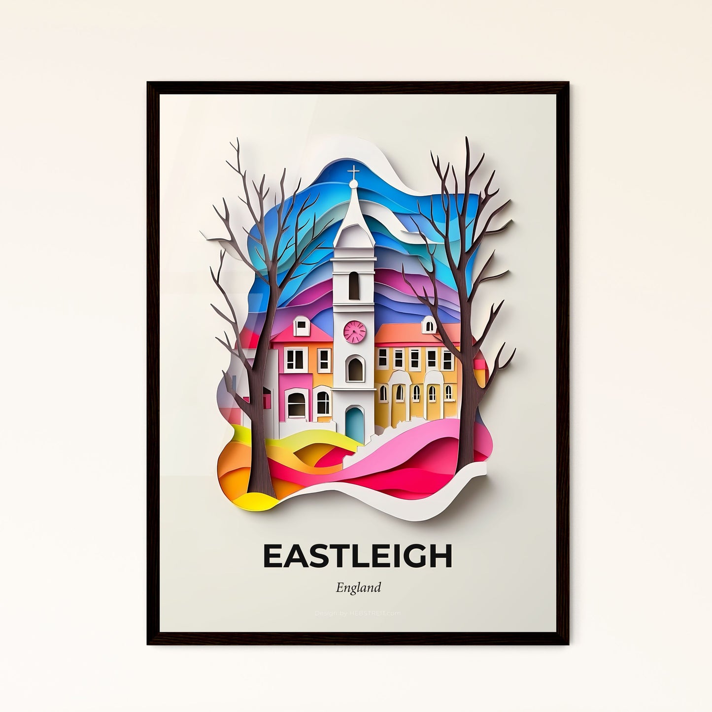 Vivid Eastleigh, England - a paper cut of a church with a clock on it