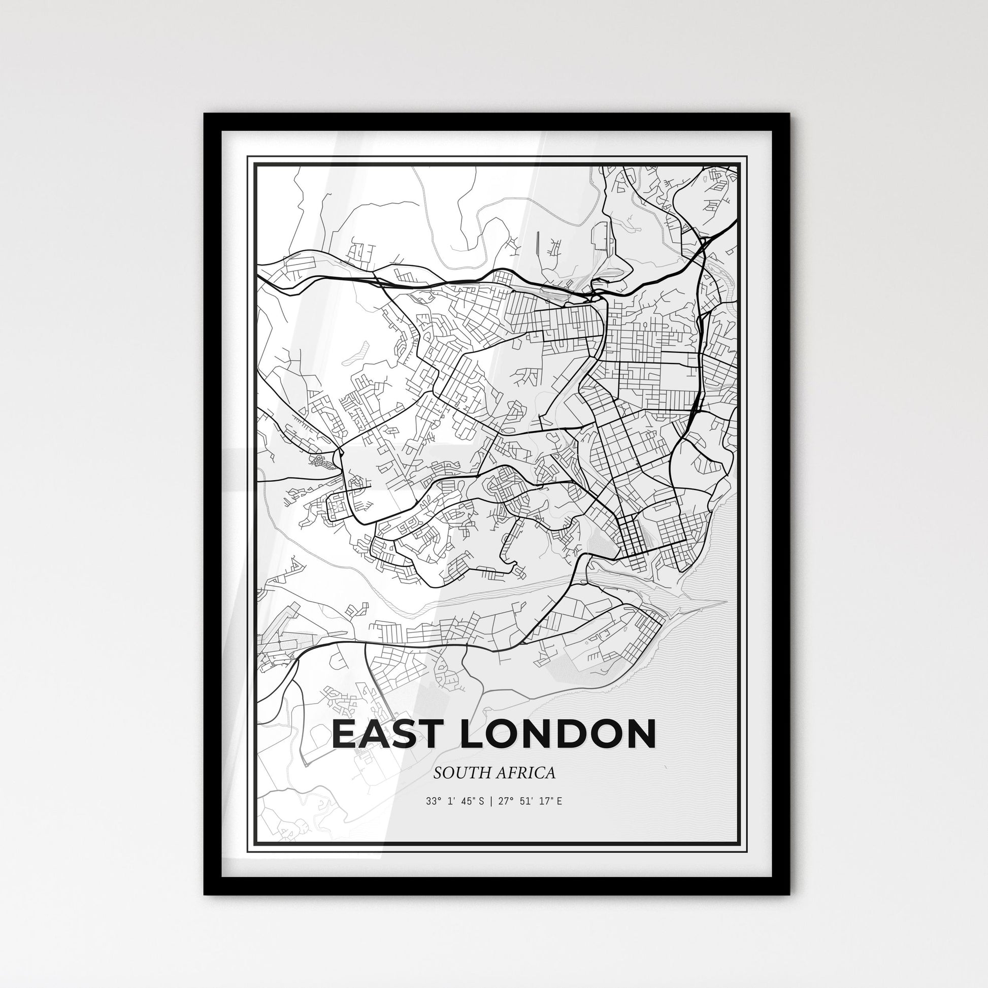 East London South Africa - Scandinavian Style City Map for Modern Home Decor