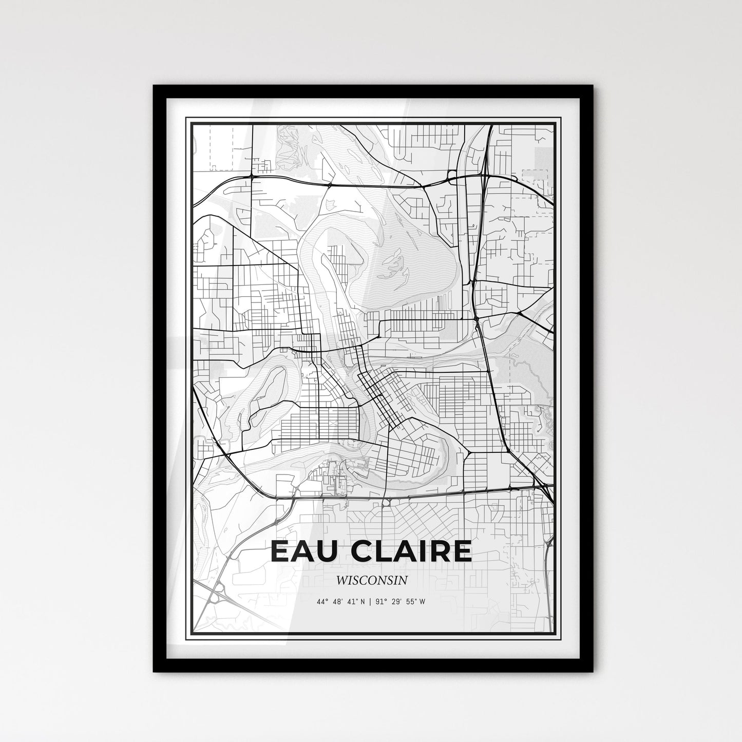 Eau Claire Wisconsin - Scandinavian Style City Map for Modern Home Decor