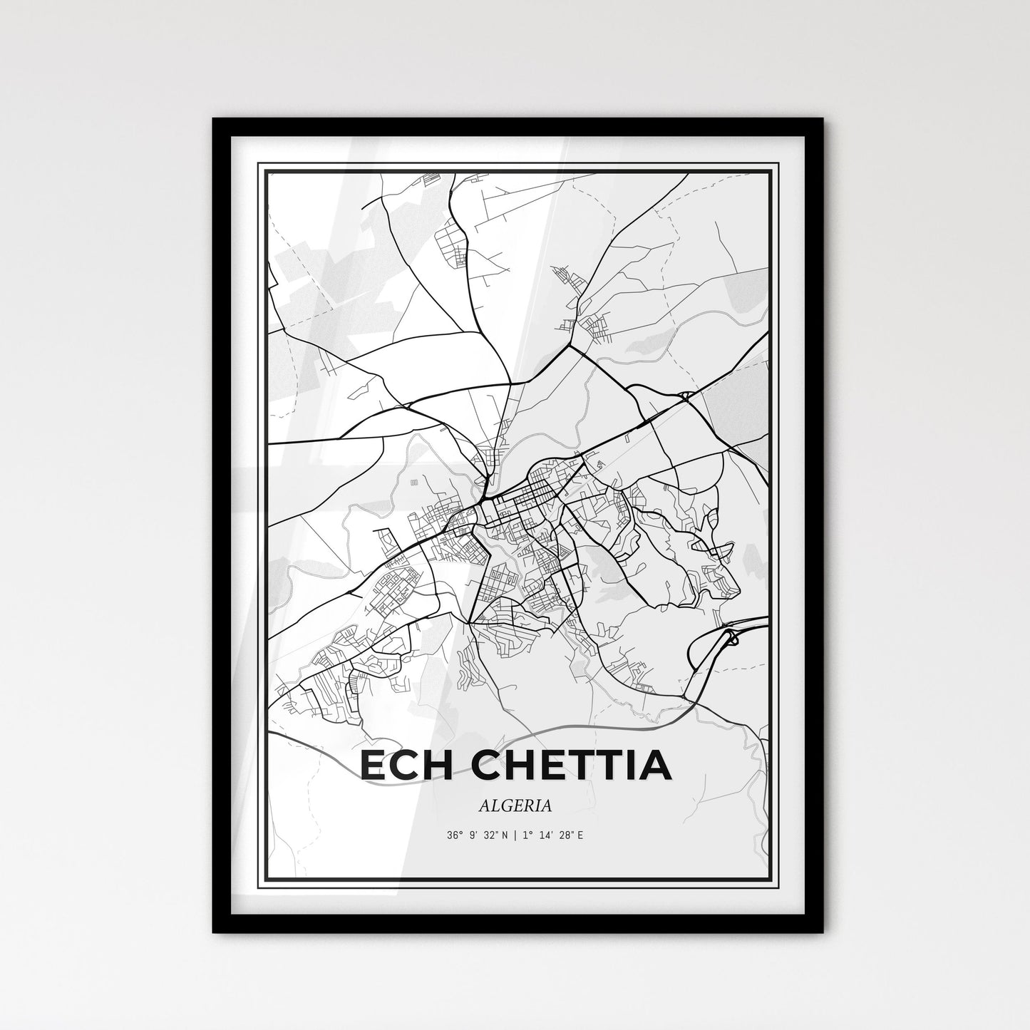 Ech Chettia Algeria - Scandinavian Style City Map for Modern Home Decor