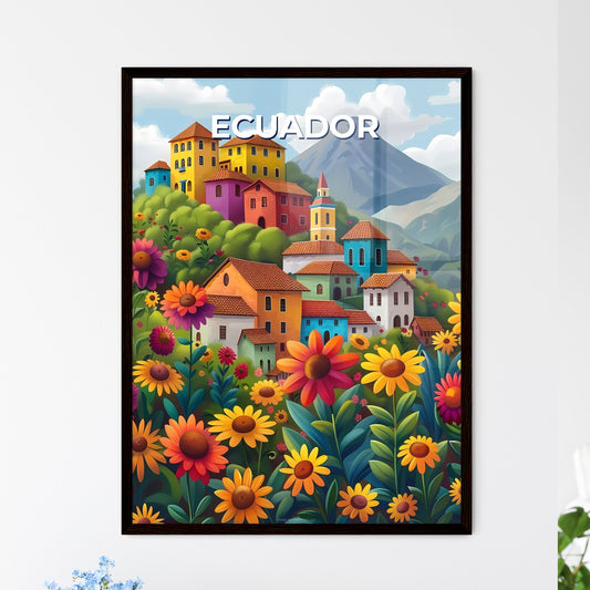 Colorful Ecuador South America landscape painted flowers buildings art impressionism acrylic oil Framed Art