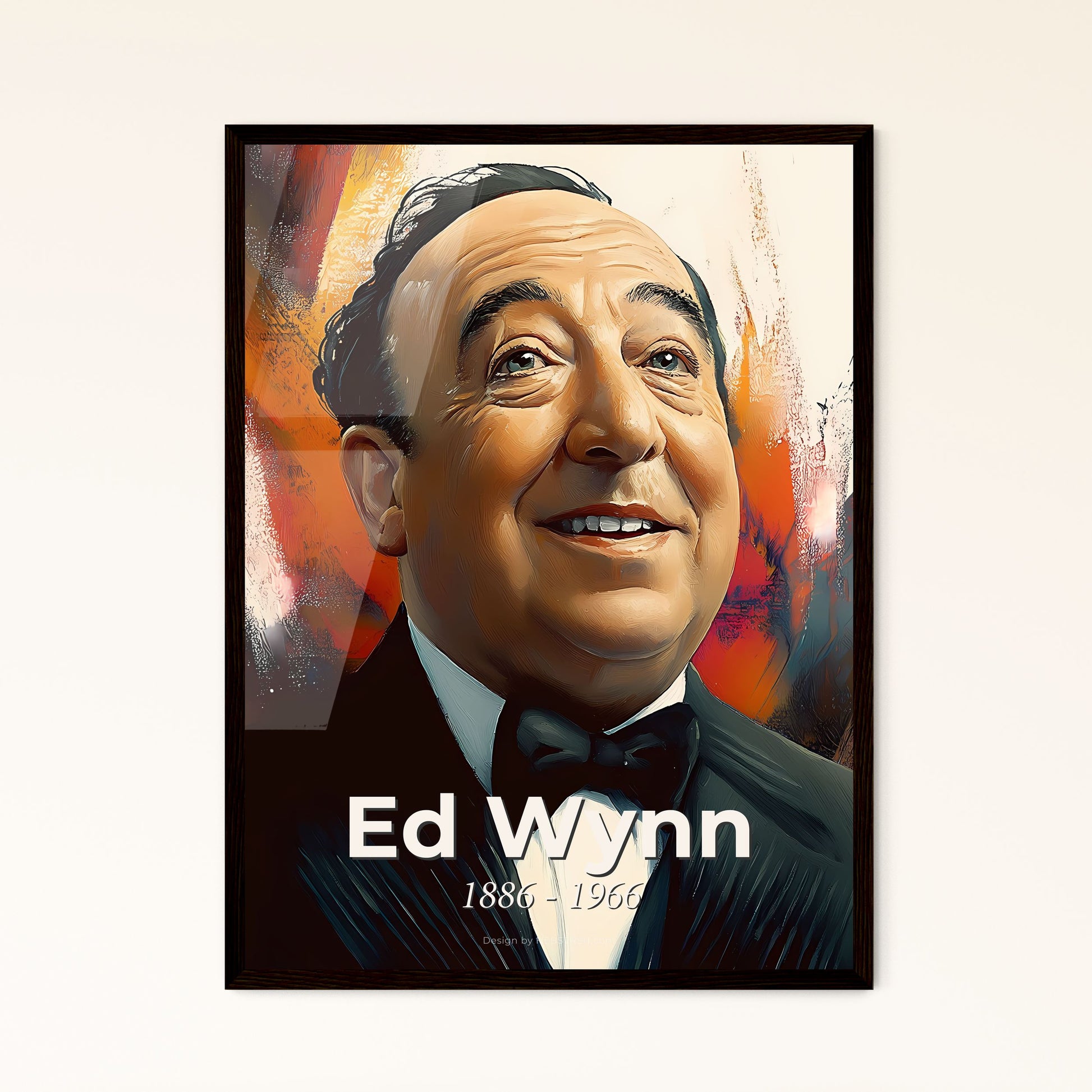 Portrait of Ed Wynn, 1886 - 1966. Impressionistic painting of a man in a tuxedo.