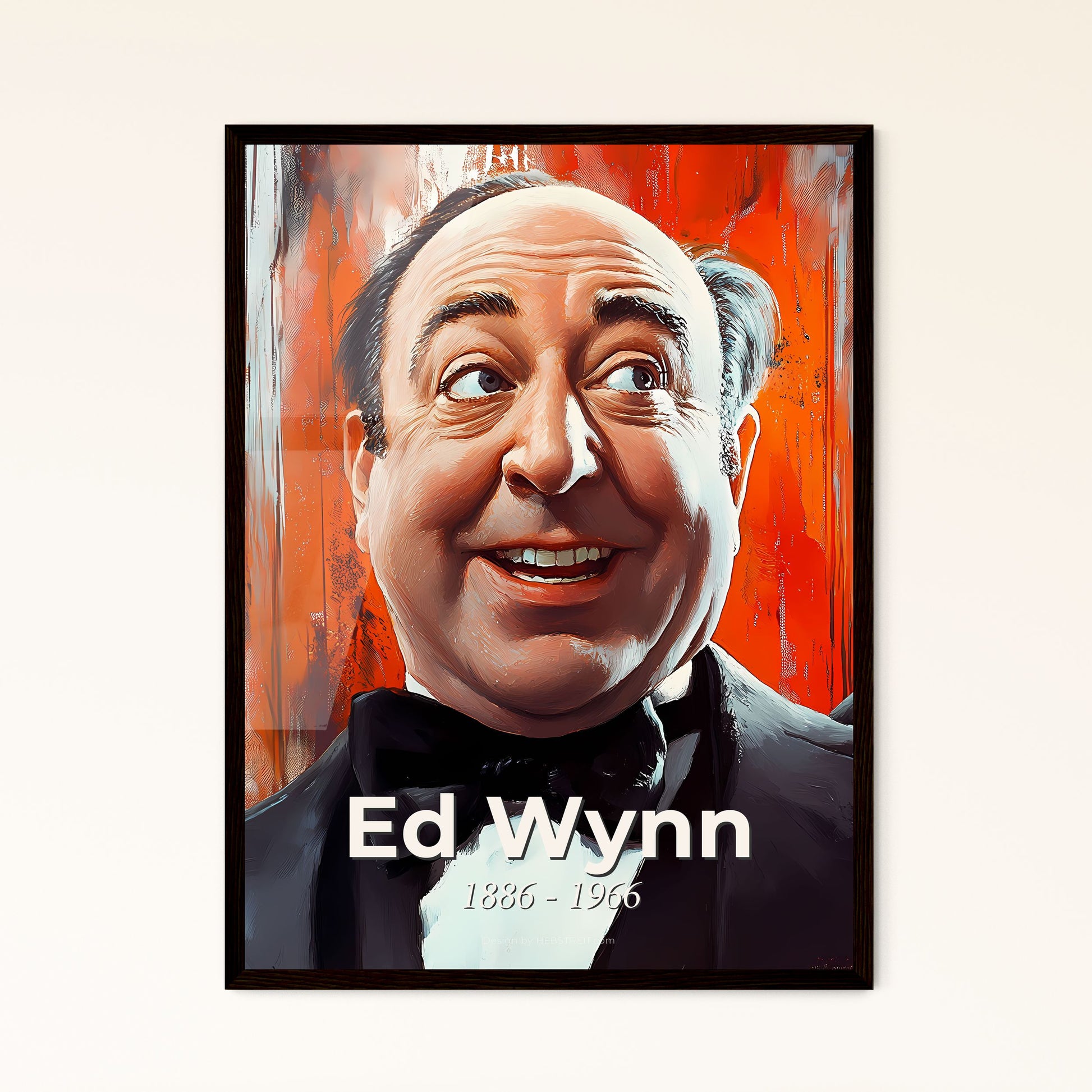 Portrait of Ed Wynn, 1886 - 1966. Impressionistic painting of a man in a suit and bow tie.