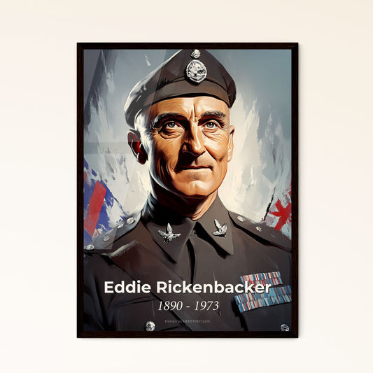 Portrait of Eddie Rickenbacker, 1890 - 1973. Impressionistic painting of a man in a military uniform.