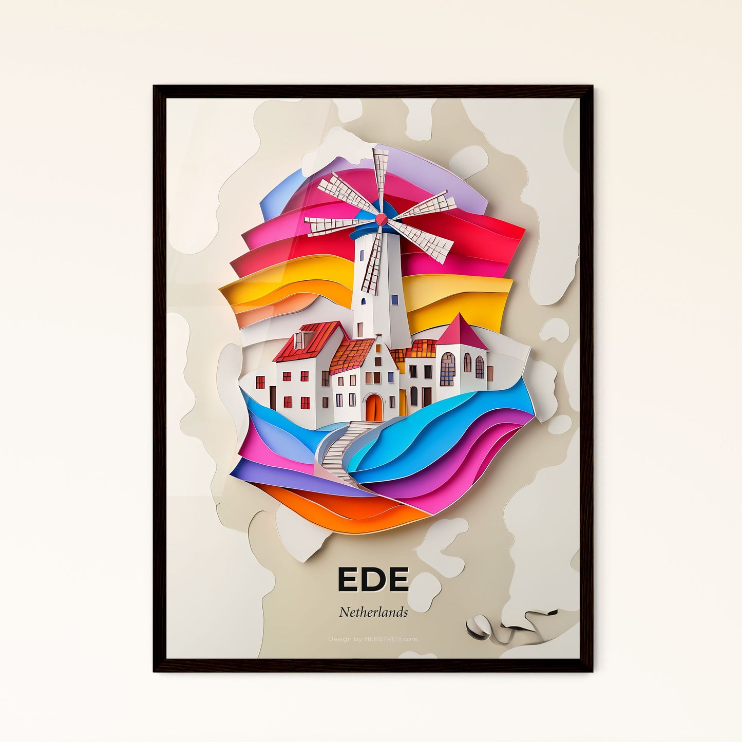 Vivid Ede, Netherlands - a paper cut of a windmill and a house