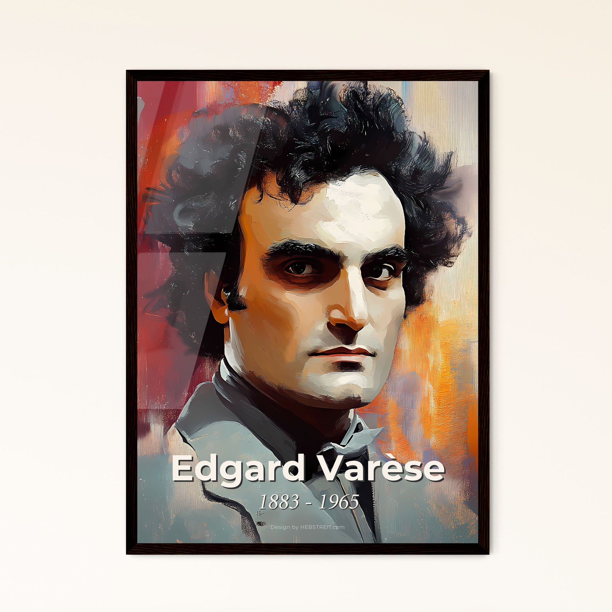 Portrait of Edgard Varèse, 1883 - 1965. Impressionistic painting of a man with curly hair.