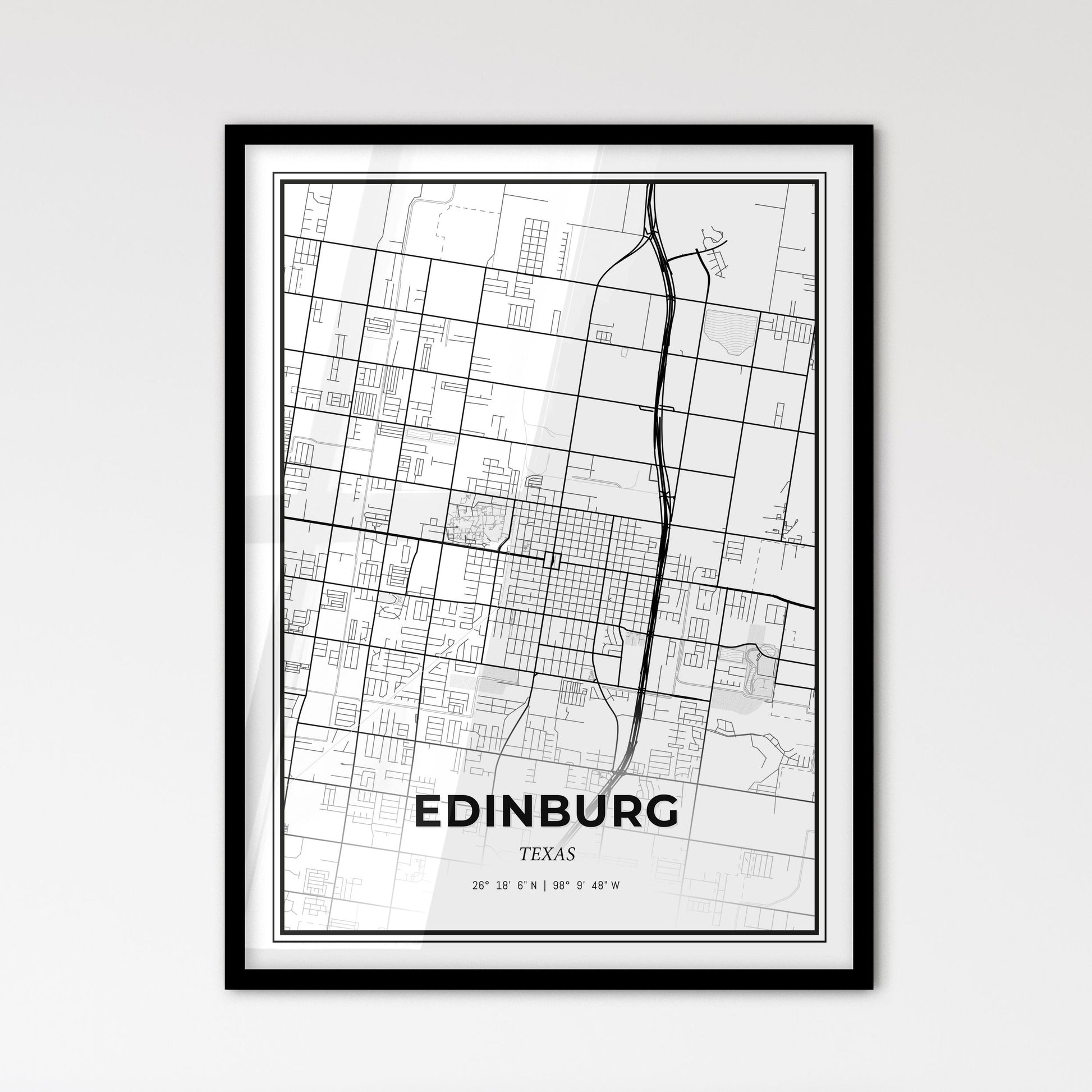 Edinburg Texas - Scandinavian Style City Map for Modern Home Decor