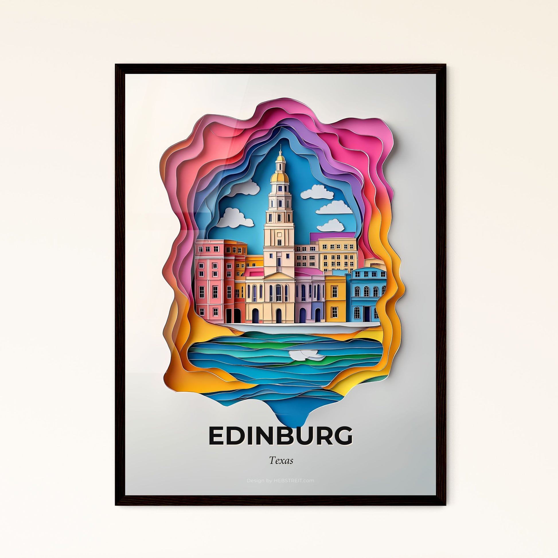 Vivid Edinburg, Texas - a paper cut of a city with a boat in the water