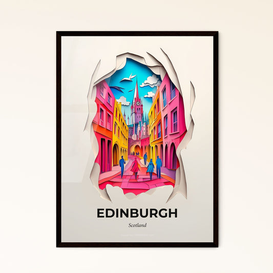 Vivid Edinburgh, Scotland - a paper cut of a city street with people walking