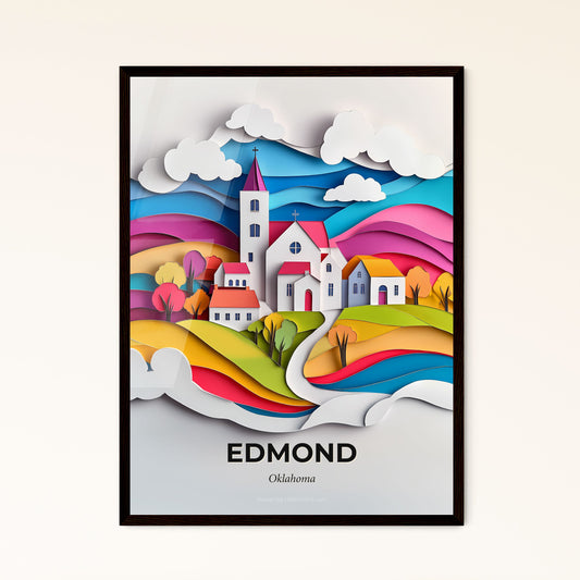 Vivid Edmond, Oklahoma - a paper cut of a church and a rainbow colored hill