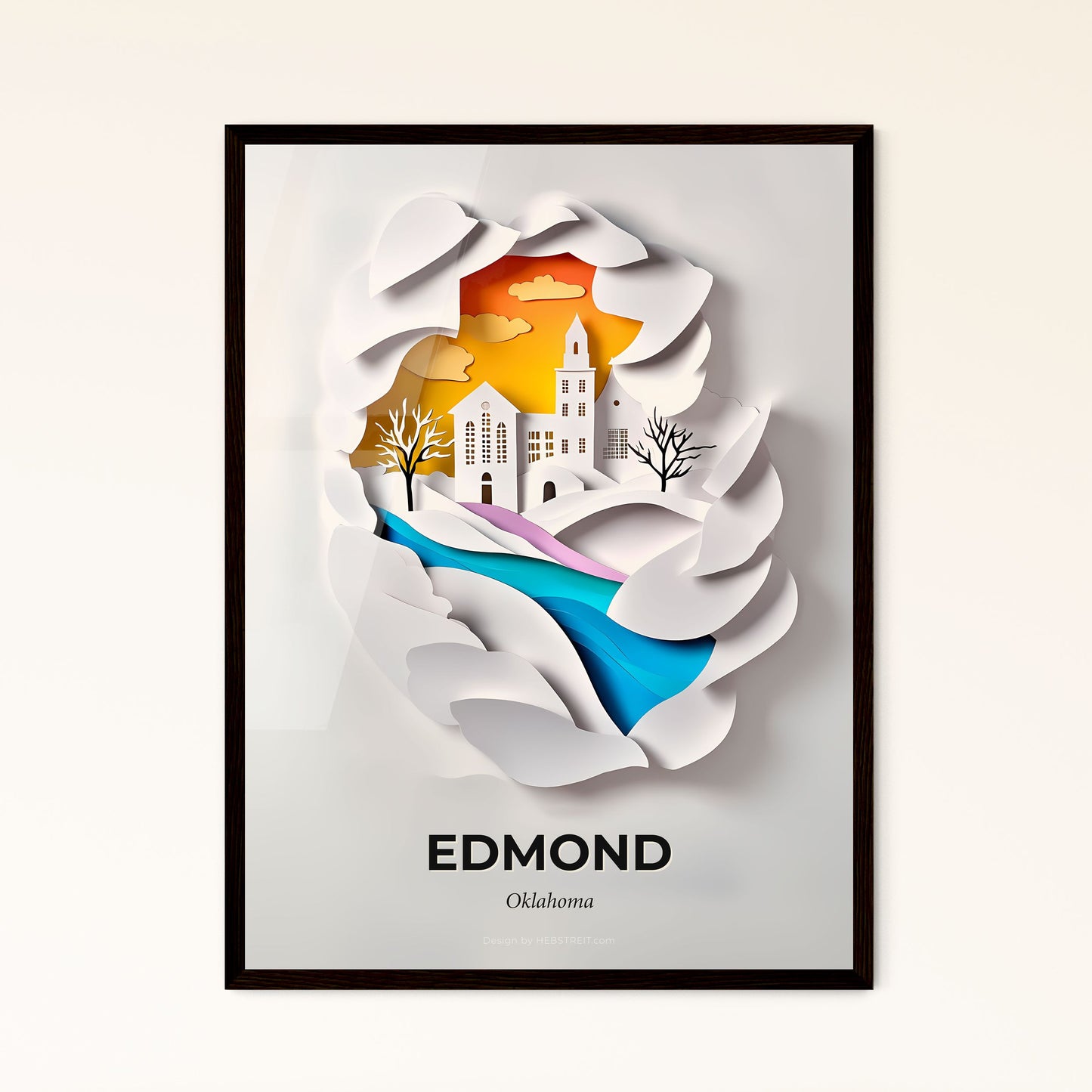 Vivid Edmond, Oklahoma - a paper cut of a city with a river