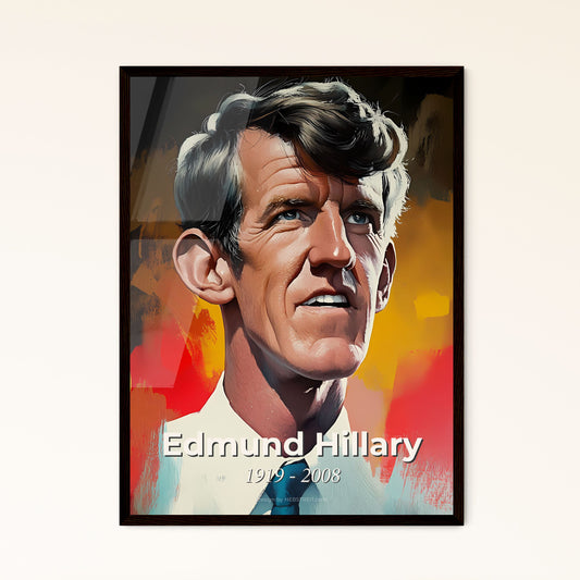 Portrait of Edmund Hillary, 1919 - 2008. Impressionistic painting of a man in a tie.