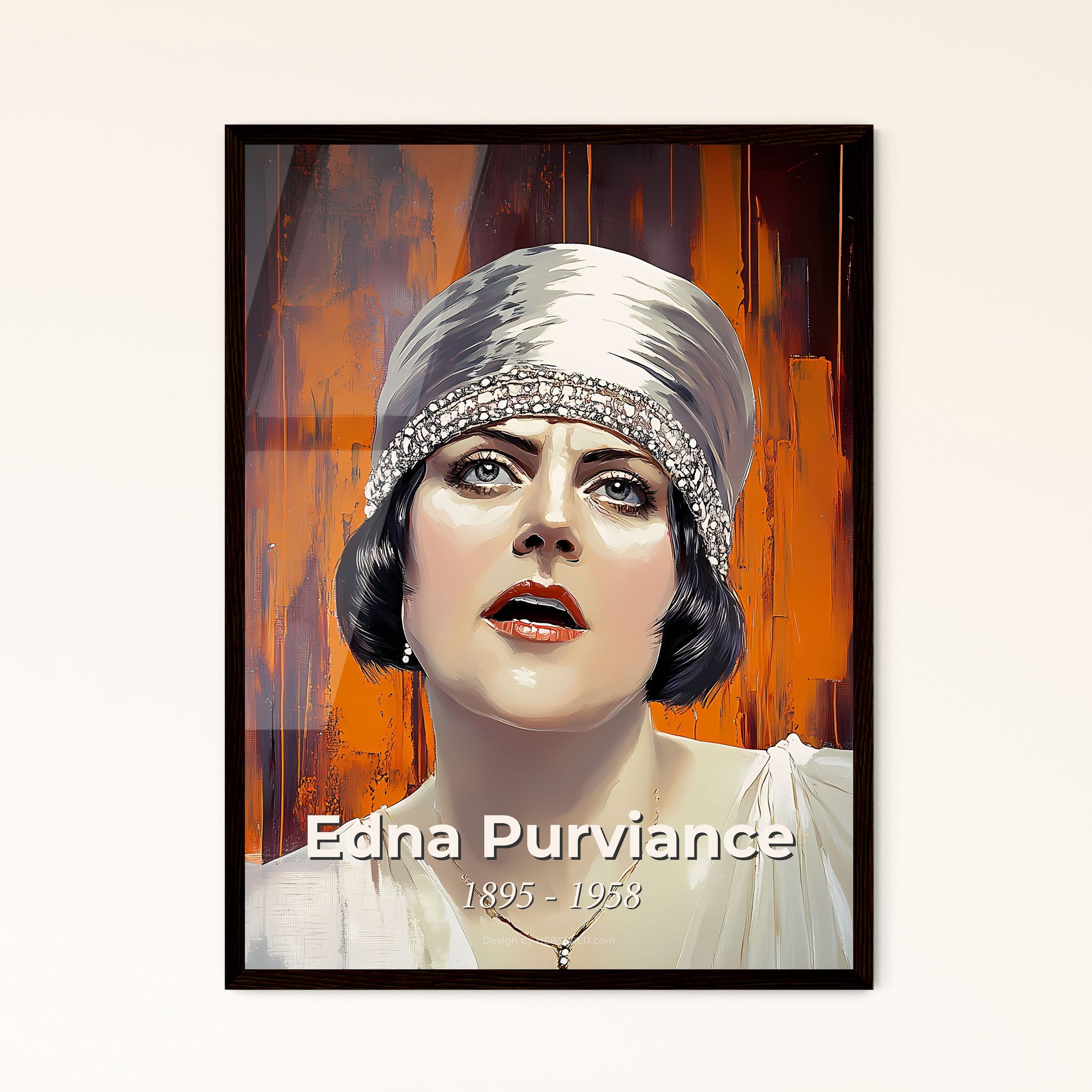 Portrait of Edna Purviance, 1895 - 1958. Impressionistic painting of a woman wearing a hat.