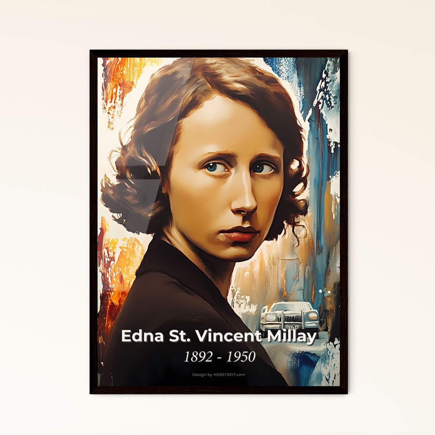 Portrait of Edna St. Vincent Millay, 1892 - 1950. Impressionistic painting of a woman with short brown hair.