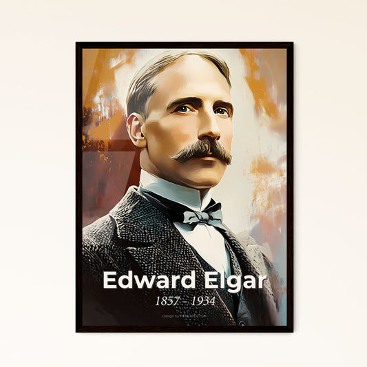 Portrait of Edward Elgar, 1857 - 1934. Impressionistic painting of a man with a mustache.