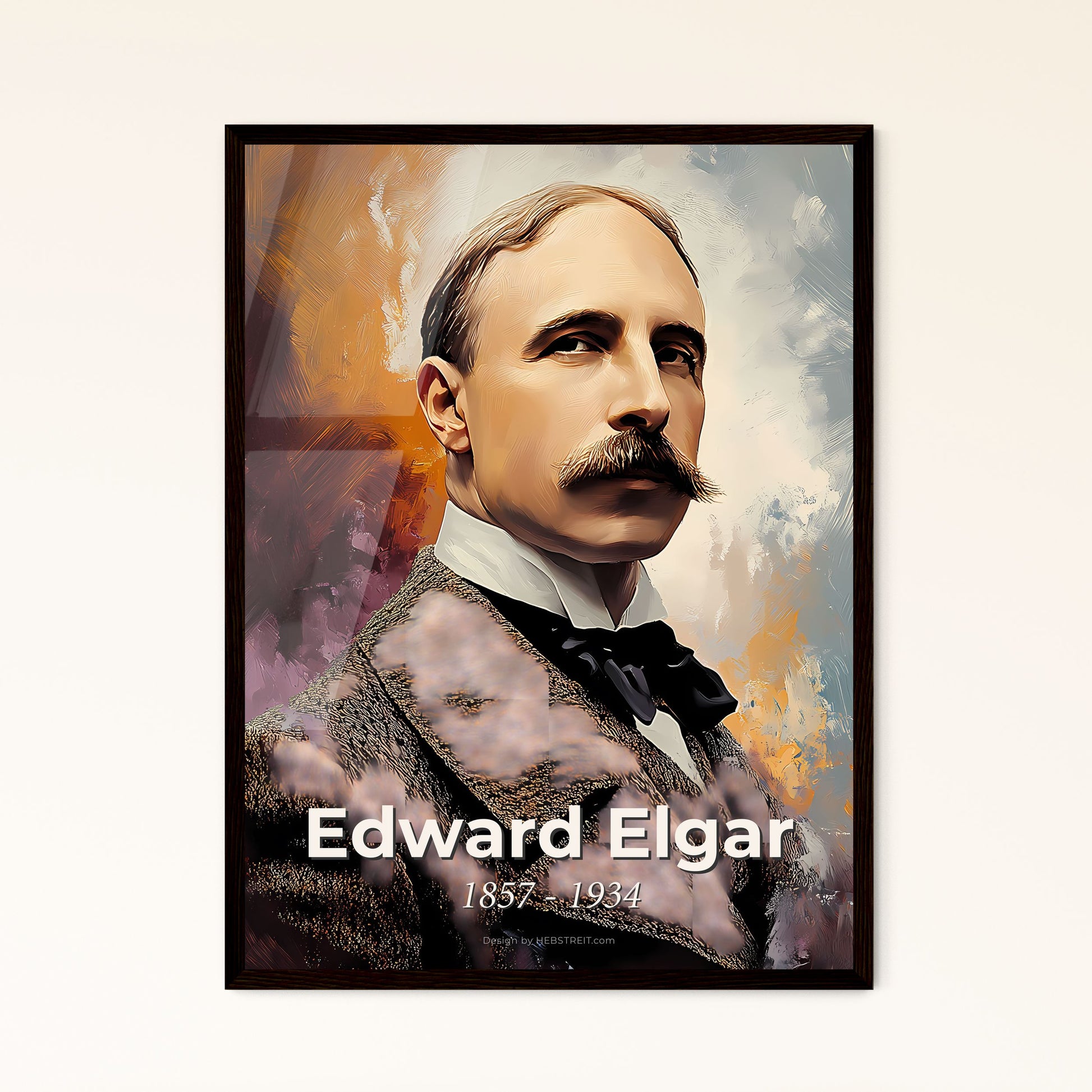 Portrait of Edward Elgar, 1857 - 1934. Impressionistic painting of a man with a mustache.