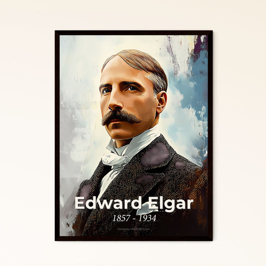 Portrait of Edward Elgar, 1857 - 1934. Impressionistic painting of a man with a mustache.