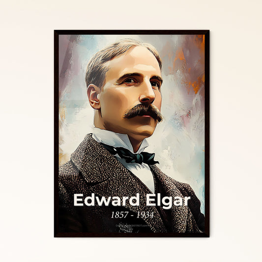 Portrait of Edward Elgar, 1857 - 1934. Impressionistic painting of a man with a mustache.