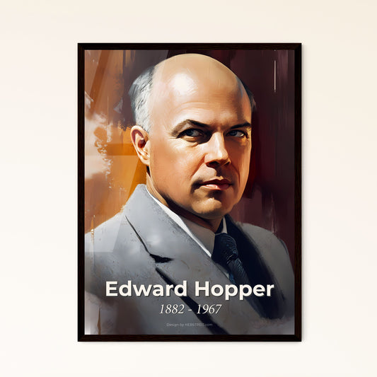 Portrait of Edward Hopper, 1882 - 1967. Impressionistic painting of a man in a suit.