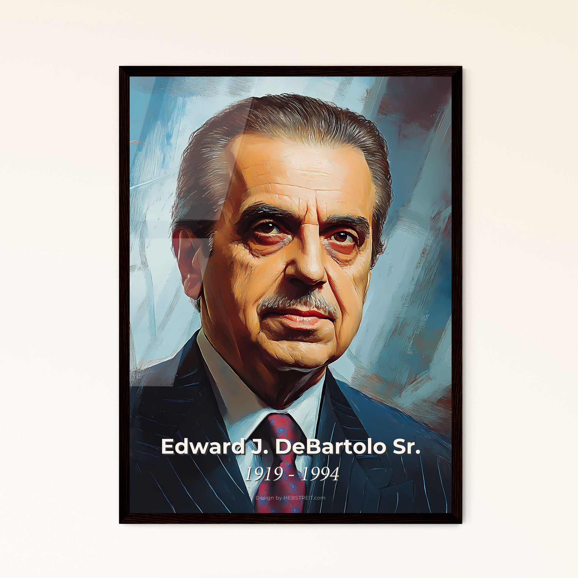 Portrait of Edward J. DeBartolo Sr., 1919 - 1994. Impressionistic painting of a man in a suit.