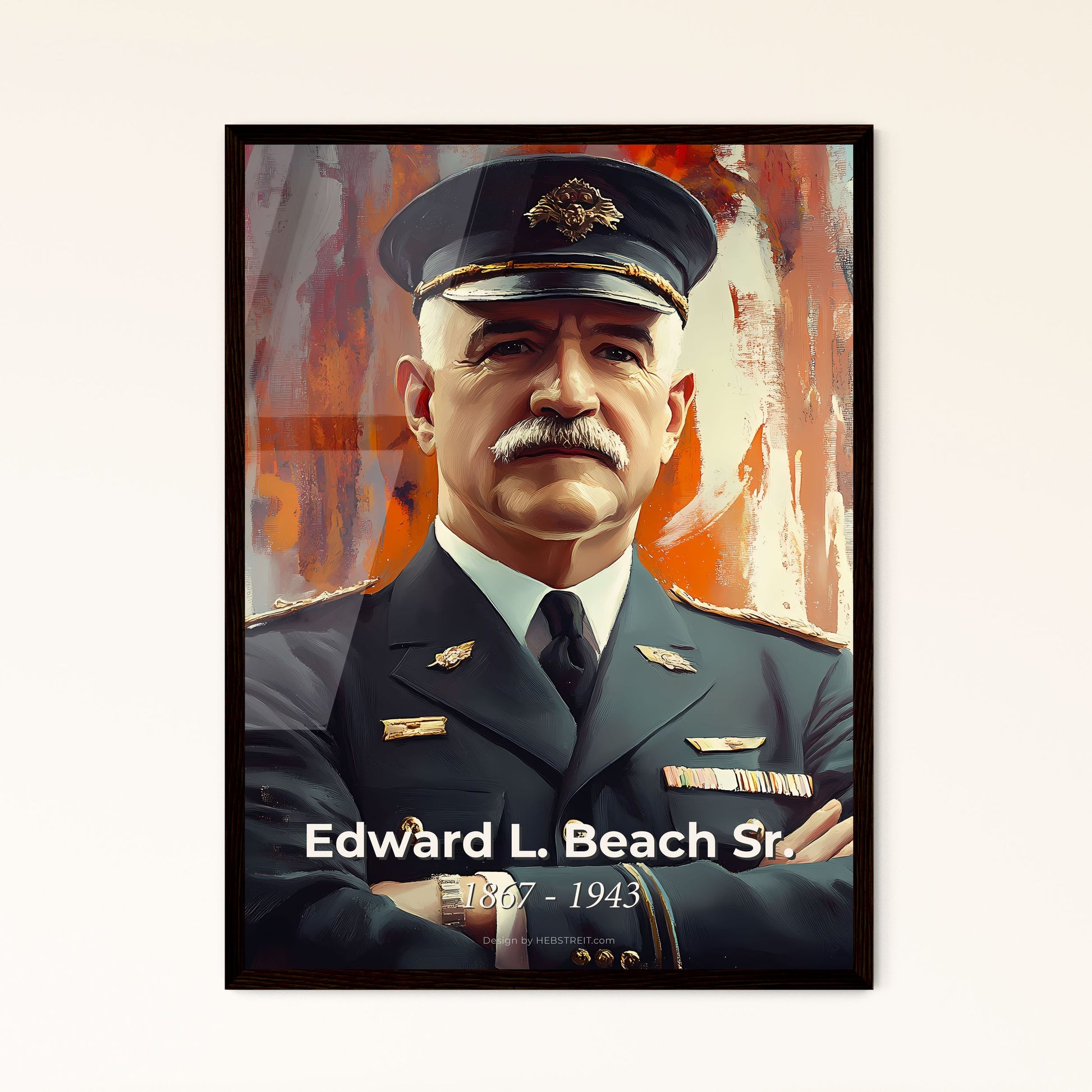 Portrait of Edward L. Beach Sr., 1867 - 1943. Impressionistic painting of a man in a military uniform.