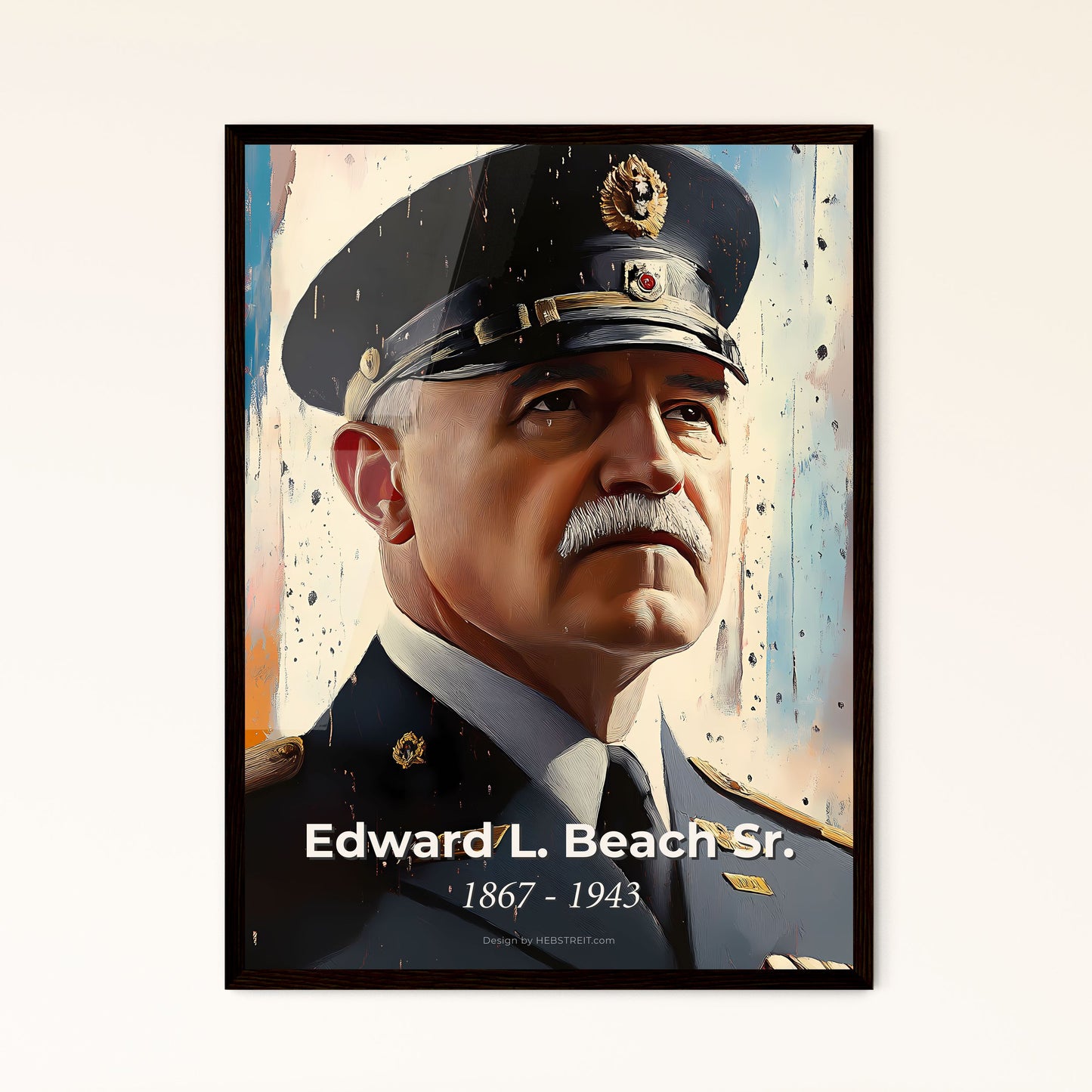 Portrait of Edward L. Beach Sr., 1867 - 1943. Impressionistic painting of a man in a military uniform.