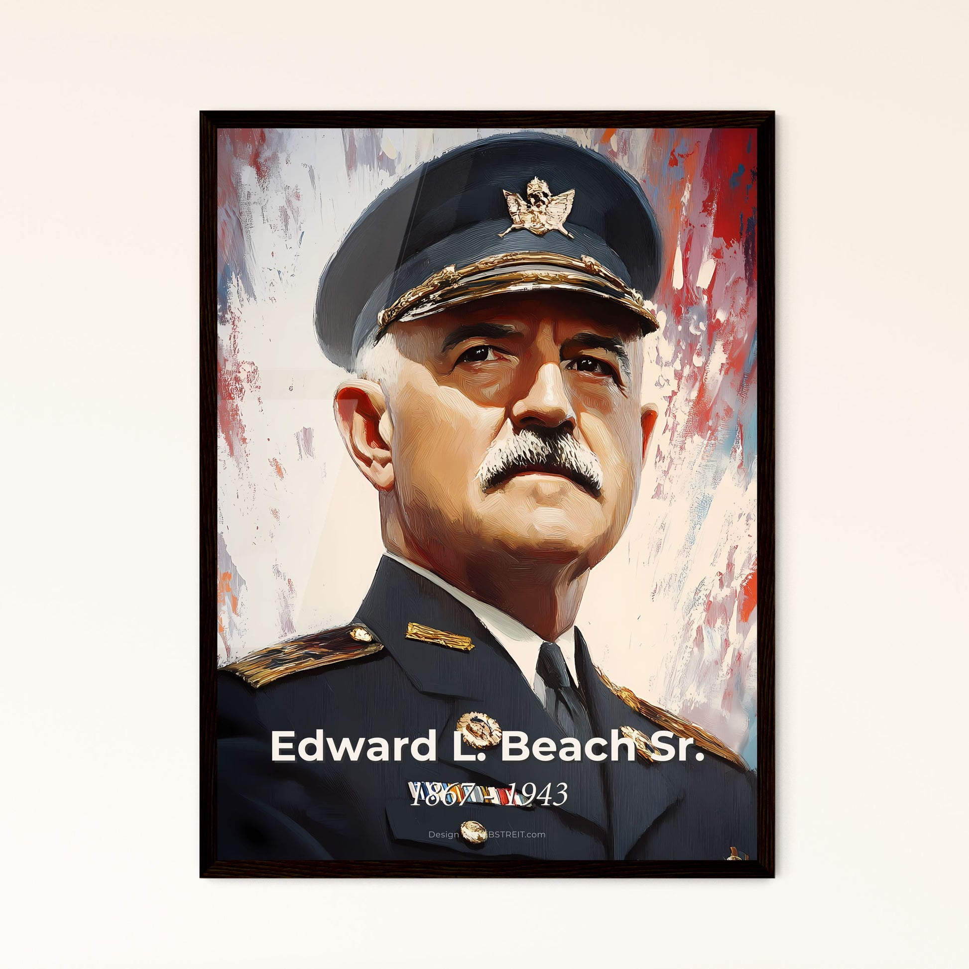 Portrait of Edward L. Beach Sr., 1867 - 1943. Impressionistic painting of a man in a military uniform.