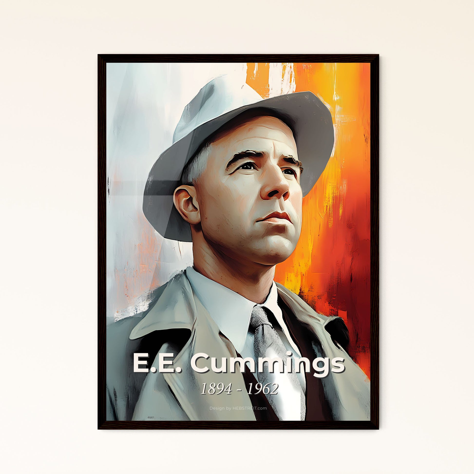 Portrait of E.E. Cummings, 1894 - 1962. Impressionistic painting of a man in a hat.