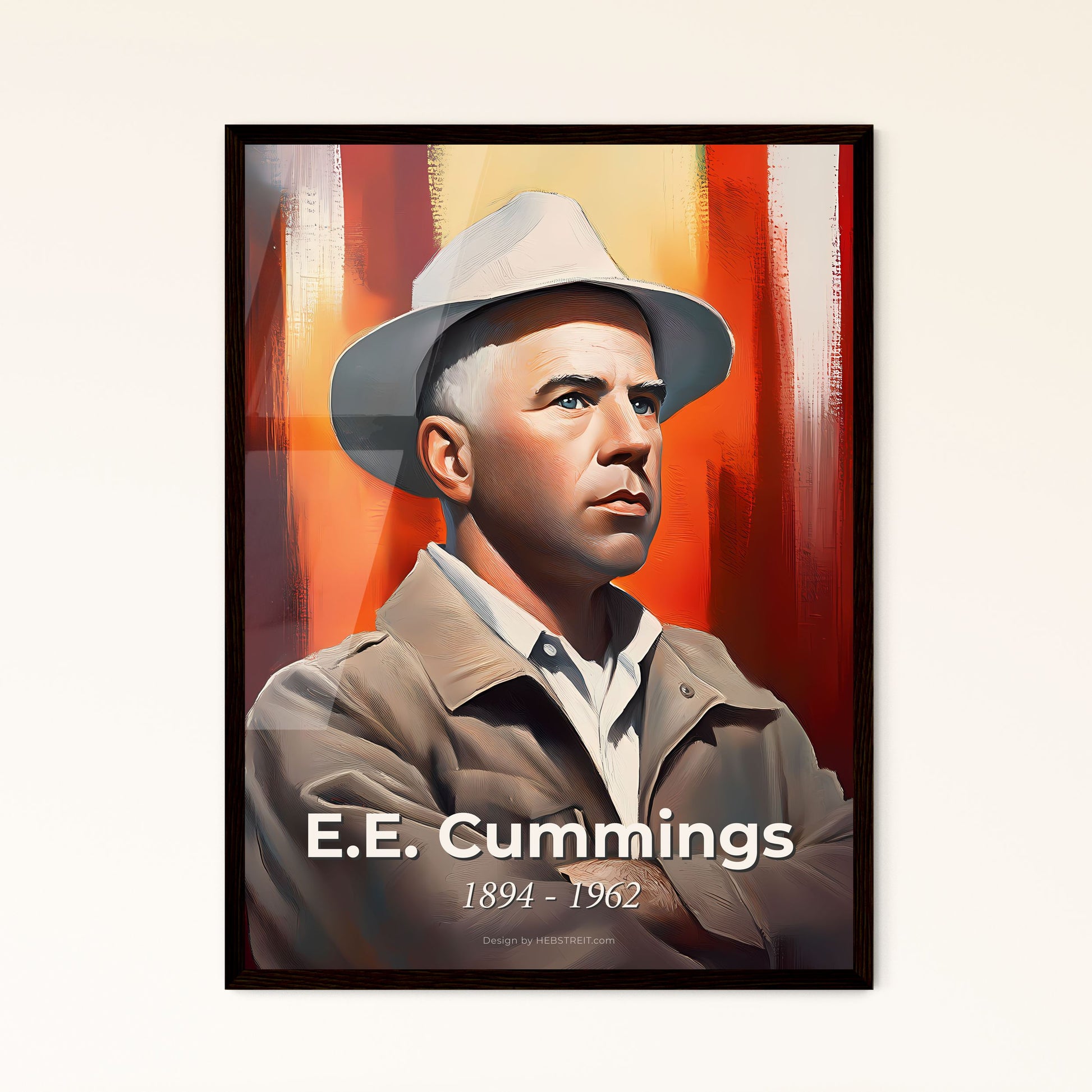 Portrait of E.E. Cummings, 1894 - 1962. Impressionistic painting of a man with his arms crossed.