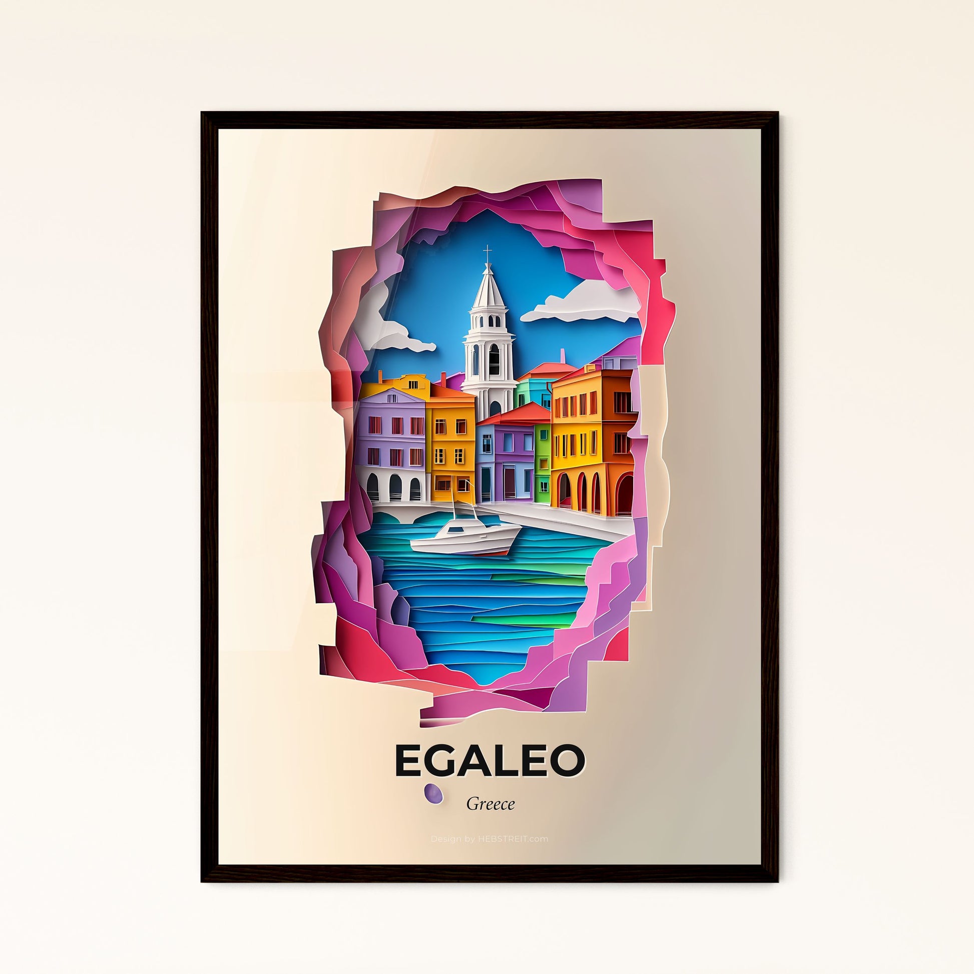 Vivid Egaleo, Greece - a paper cut of a city with a boat