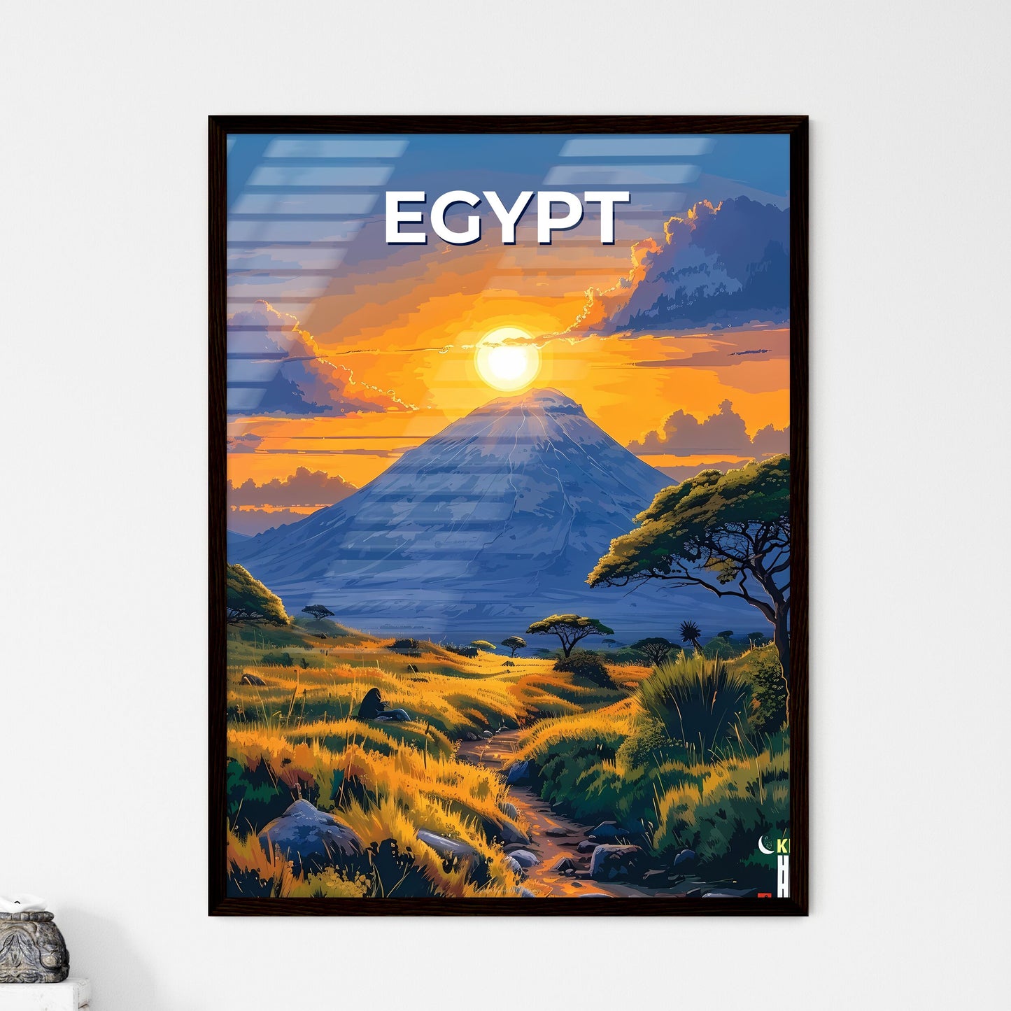 Vibrant Art Painting of Mountain Sunset, Egypt Africa