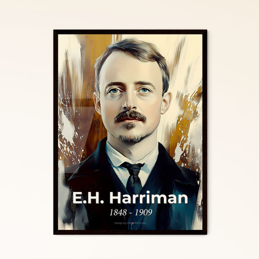 Portrait of E.H. Harriman, 1848 - 1909. Impressionistic painting of a man with a mustache.