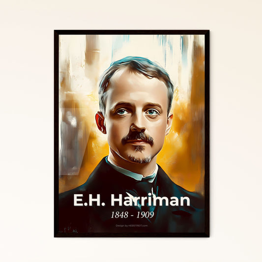 Portrait of E.H. Harriman, 1848 - 1909. Impressionistic painting of a man with a mustache.