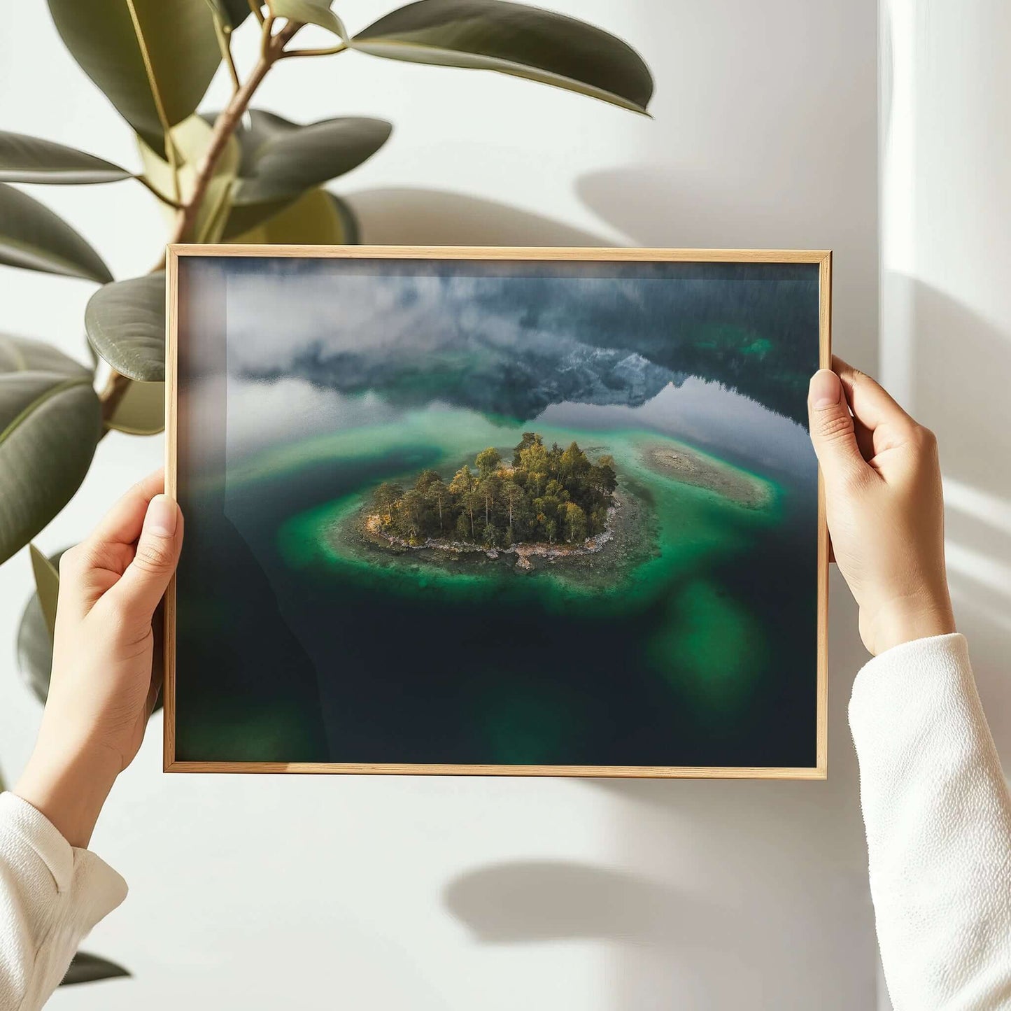 Eibsee Aerial Island Print – Bavarian Alps Landscape Photography Wall Art