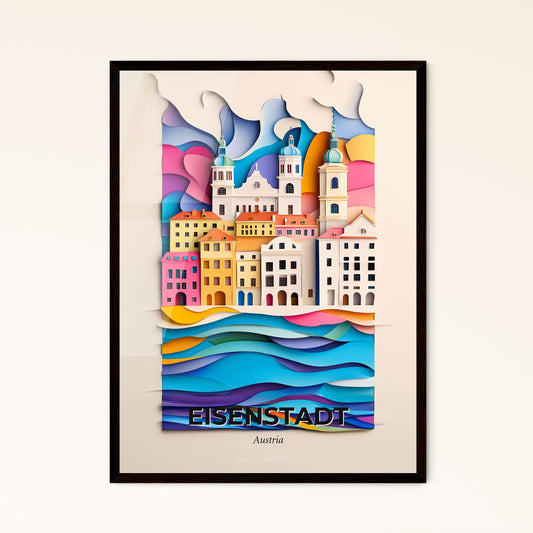 Vivid Eisenstadt, Austria - a paper cut of a city with a clock tower