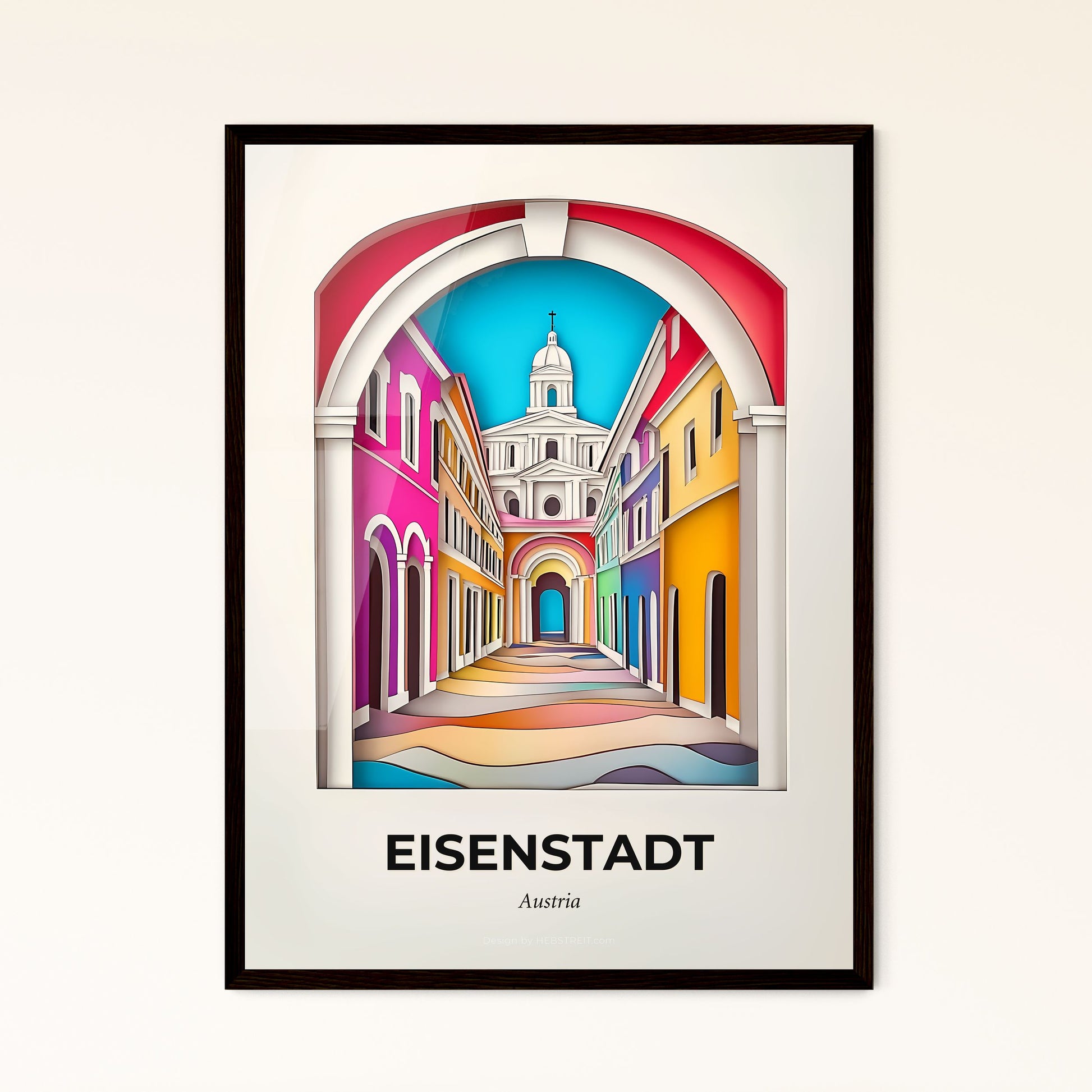 Vivid Eisenstadt, Austria - a colorful street with a clock tower in the background