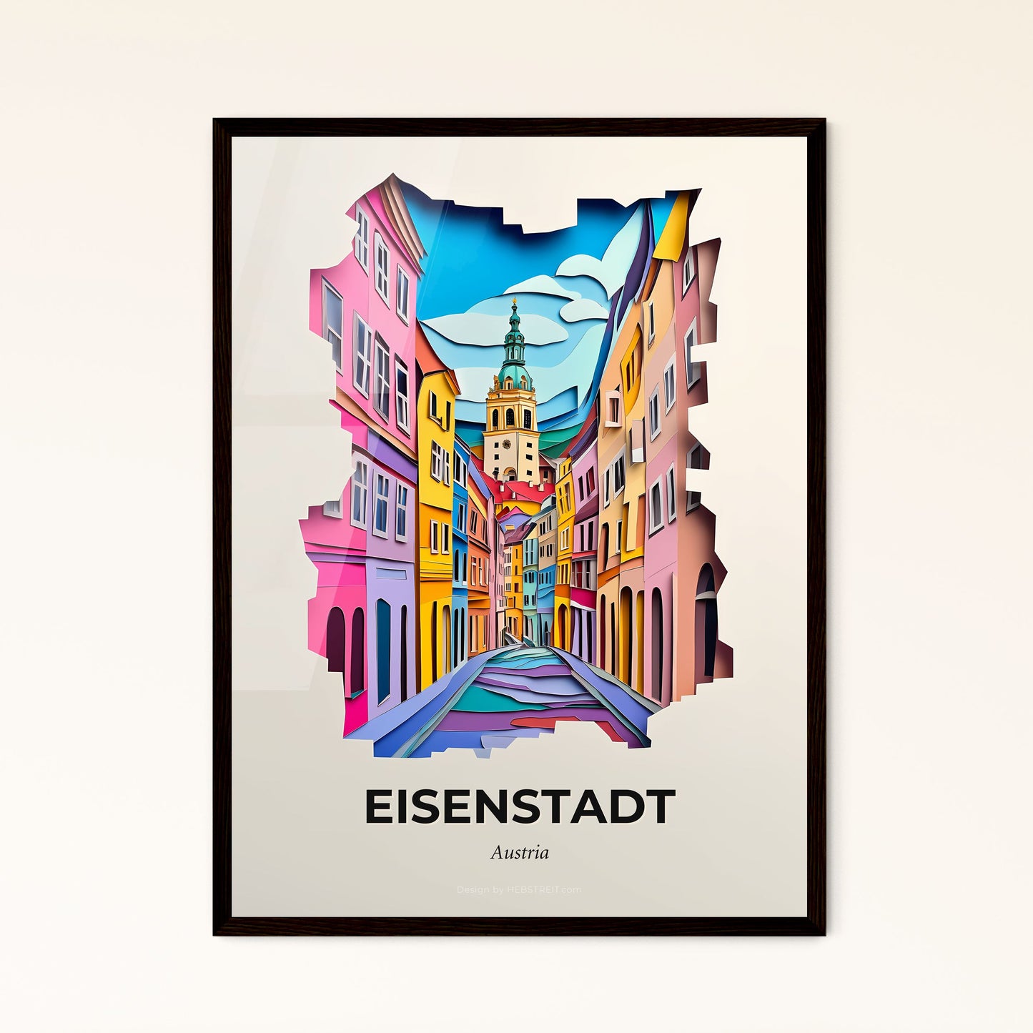 Vivid Eisenstadt, Austria - a street with a clock tower in the middle