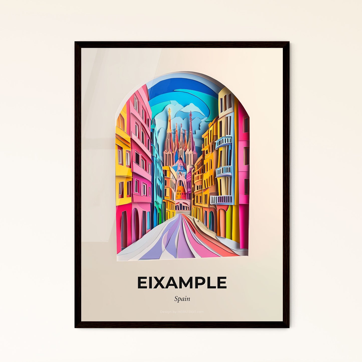 Vivid Eixample, Spain - a painting of a city street with a clock