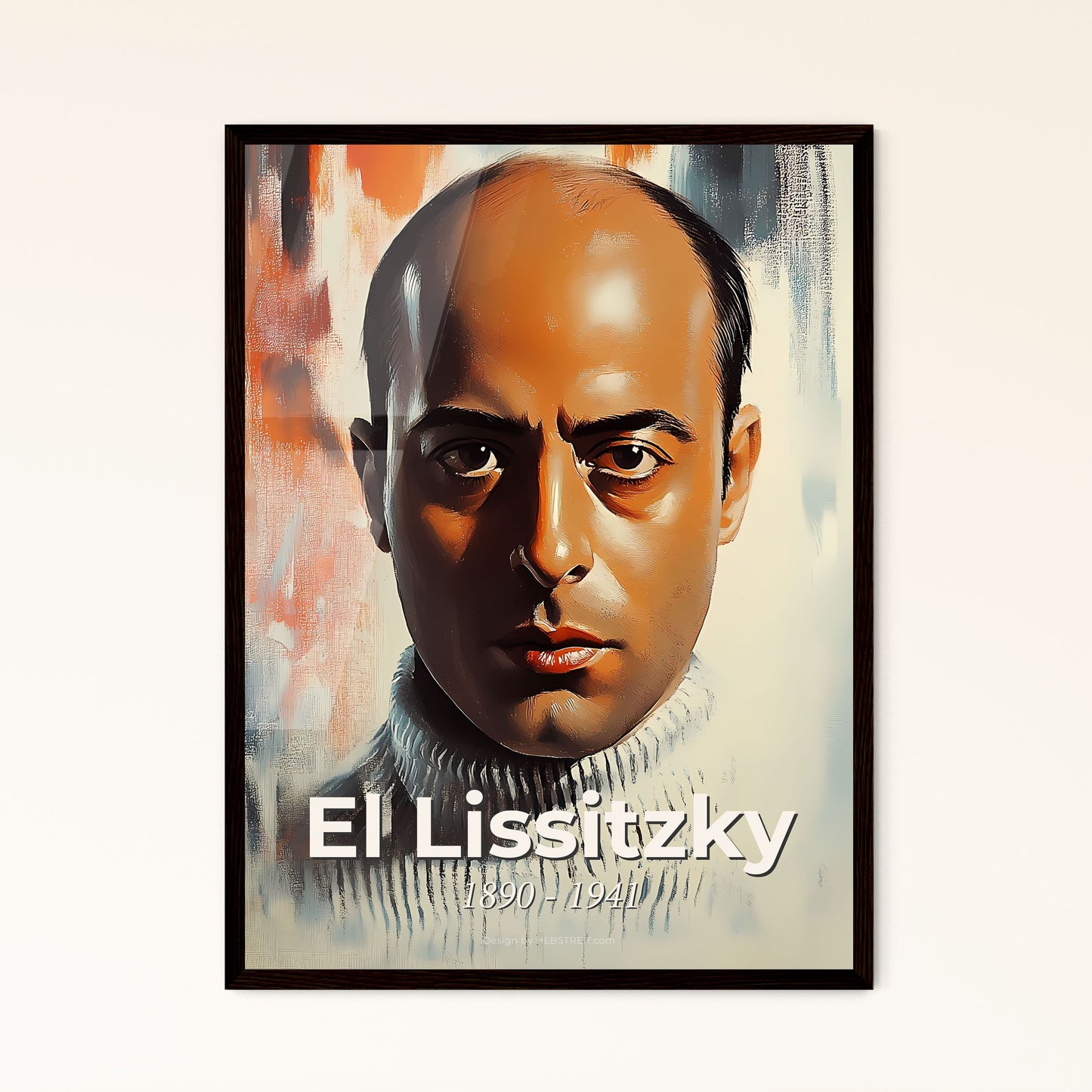 Portrait of El Lissitzky, 1890 - 1941. Impressionistic painting of a man in a white sweater.