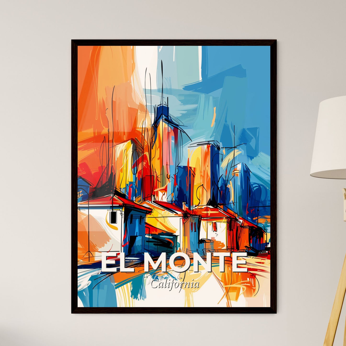 Vibrant El Monte, California - A Painting Of Buildings And A City